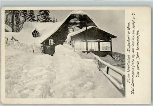 Spital Stuhlecker Schutzhaus Hüttenstempel Alpine Gesellschaft Karl Lechnerhaus Schnee Winter