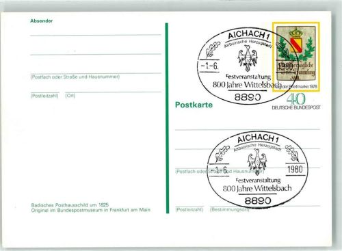 Aichach Ganzsache Sonderstempel 800 Jahre Wittelsbach 1980 Weltbewegung Philatelie 1978