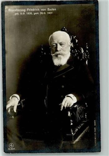 Großherzog Friedrich von Baden Trauerkarte Adel Baden 1908 Foto AK