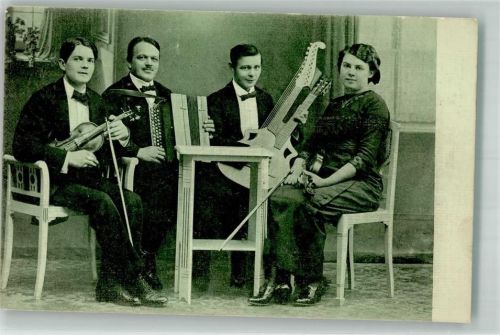 O9000 Chemnitz , Sachs Musikgruppe Kontragirarre Akkordeon Geige Ort lt. Stempel Musikinstrument 1913