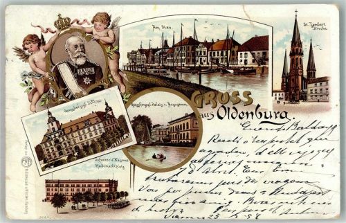 Oldenburg 1898 Lithographie Großherzogl Schloss Am Stau St. Lambert Kirche