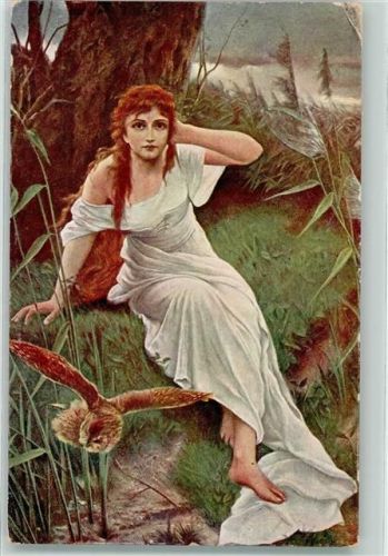1915 sign. Bodenhausen Das Märchen Barfüssige Frau im weißen Kleid
