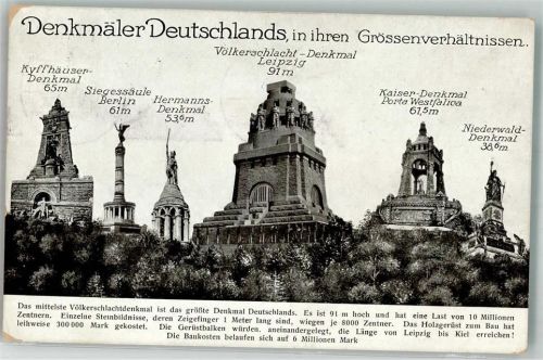 Leipzig Weihe des Völkerschlachtdenkmals 1913 und Vergleiche in der Größe zu anderen Denkmälern
