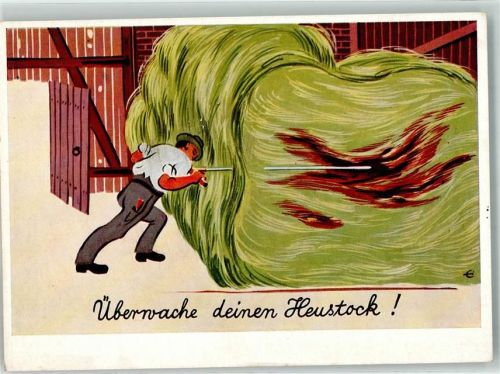 Landesbrandversicherungsanstalt Bayern Landwirtschaft Heustock überwachen Brandgefahr Versicherung 1955 Künstlerkarte
