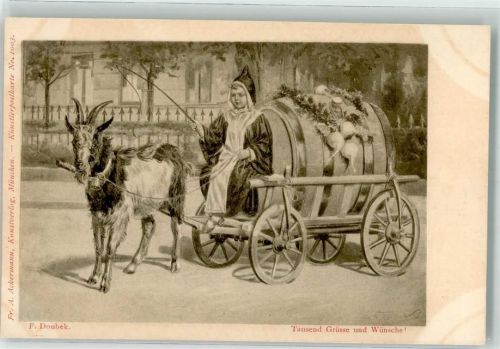 1900 sign. Doubek, F.B. Münchener Kindl Bauernwagen Fass mit Bier Verlag Ackermann Nr. 1003