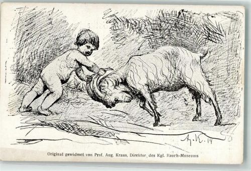 Verein für Kinder Volksküchen, Kind Ziege Spende sign. Aug. Kraus