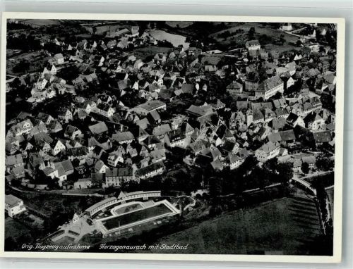 Herzogenaurach 1938 Fliegeraufnahme des Ortes mit dem Schwimmbad