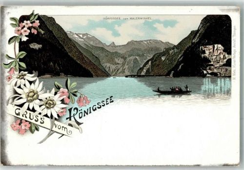 83471 W8240 Königssee b Berchtesgaden KEINE AK Ruderboot Edelweiß Lithographie Bildkarte