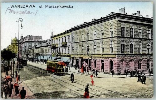 Warschau Warszawa 1916 Foto AK Straßenbahn Marszalkowska Straße Feldpost WK I