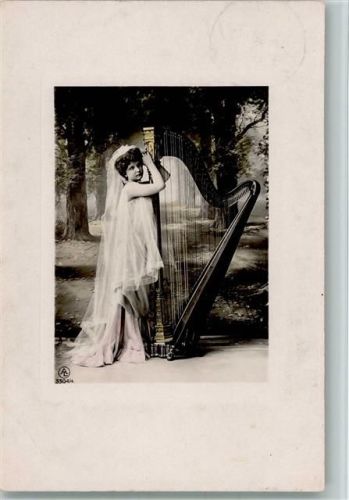 Fotoverlag AL Serie 3304-4 -Frau spielt Harfe im Schleierkleid 1909 AK