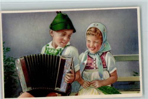 Kinderpoesie , Junge spielt auf einer Ziehharmonika 1944 AK
