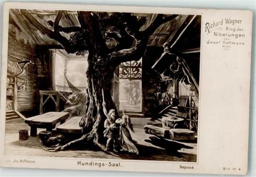 Ring der Nibelungen Bild Nr. 4 Hundings-Saal sign. Joseph Hoffmann Wagner, Richard Nibelungensage Künstlerkarte