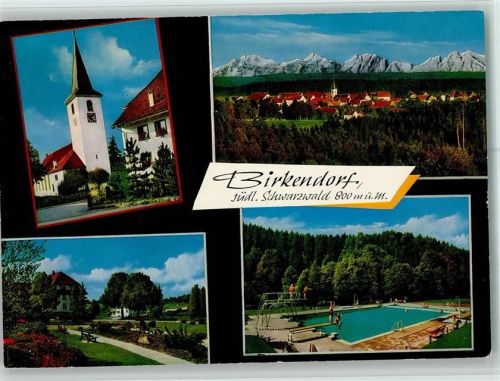 79777 W7899 Birkendorf , Schwarzw - Ortsansichten Kirche Freibad Sprungturm 4-Bildaufnahme