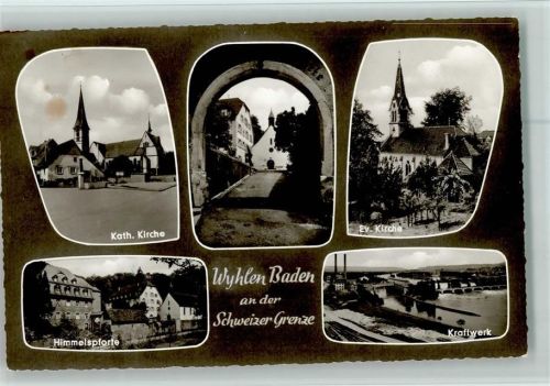 Wyhlen Kath. Kirche Evangel. Kirche Himmelspforte Kraftwerk Blick durch den Torbogen