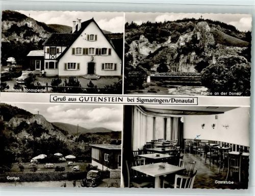 Gutenstein Gasthaus Donauperle Garten Innenaufnahme Gaststube Partie an der Donau 4-Bildaufnahme