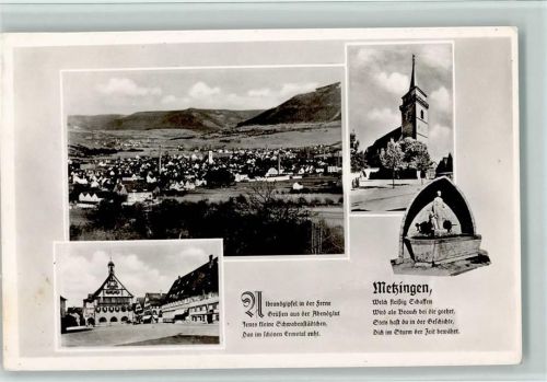 Metzingen Gesamtansicht Kirche Brunnen Rathaus Gedicht 4-Bildaufnahme