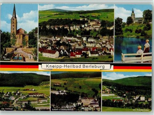 Bad Berleburg Kirche Ortsansicht Schloßteich Am Freibad Schloß und Odebornklinik Am Krankenhaus Mehrfachaufnahme