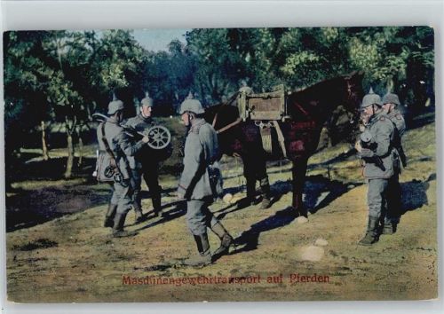 1917 WK I - Maschinengewehrtransport auf Pferden - Soldaten