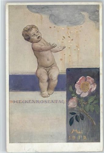 München Heckenrosentag Mai 1912 sign Kaulbach - Baby es regnet Geld