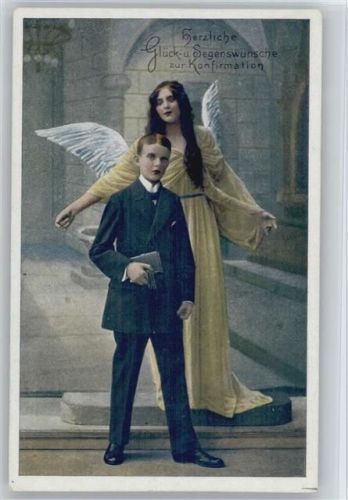 1915 serie 3105-4 - Junge mit Bibel und Schutzengel mit Segenswunsch