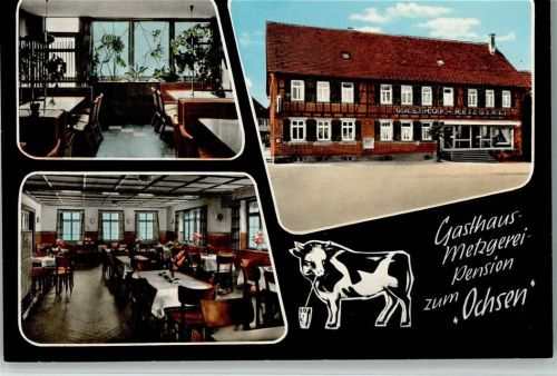 Mainhardt Gasthaus Metzgerei Pension Zum Ochsen Innenaufnahmen Gastraum 3-Bildaufnahme