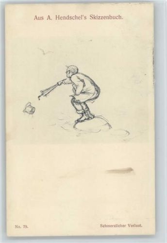 Skizzenbuch Nr. 79 - Schmerzlicher Verlust - Hut fliegt weg - Regenschirm 1912 AK