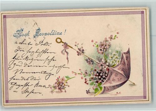 1903 Hoch Leopoldine - Regenschirm mit Blüten AK