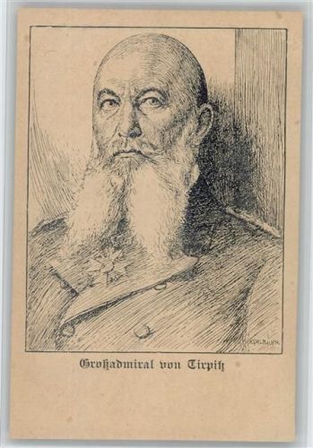 Großadmiral Tirpitz sign Karl Bauer Federzeichnung Tirpitz