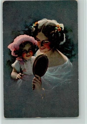 1918 Serie 20889-2 sign Knöfel - Frau und Kind mit Handspiegel