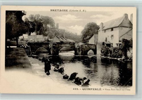 Quimperle Bretagne - Vieux Pont fleuri sur Elle - 1905 Wäschefrauen