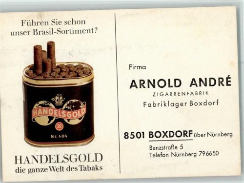 Werbung - Handelsgold, Drucksache, Bestellkarte Arnold Andres Zigarrenfabrik , Boxdorf