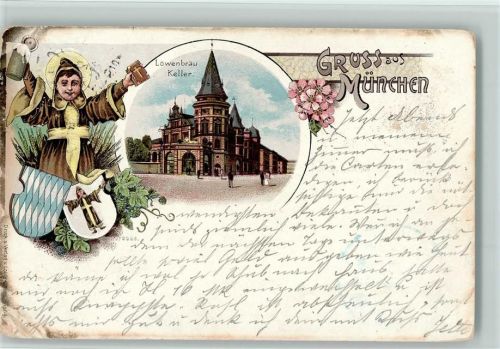 München Gruss aus - Löwenbräukeller 1900 litho, Müchner Kindl
