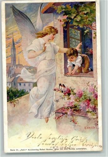 1901 sign Kratki - Kind am Fenster - Serie 31 "Halt" Verlag Neuber