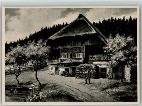 Altes Schwarzwaldbauernhaus, Bauer mit Sense