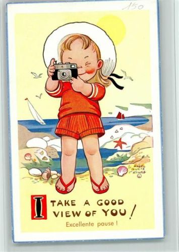 1955 Kind am Strand mit einem Fotoapparat - Valentines Card 6043 - sehr gute Erhaltung