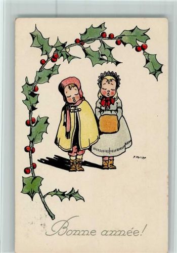 1924 Verlag Ruegg-Koch Serie 380-1 Bonne Annee - Kinder mit Muff, Stechpalme