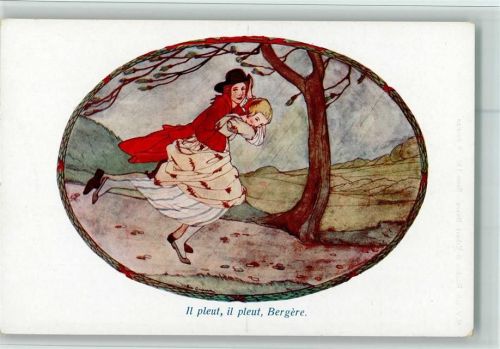 Serie 130 (8 dess) Il pleut, il pleut, Bergere, sehr gute Erhaltung Cramer, M. (Rie)