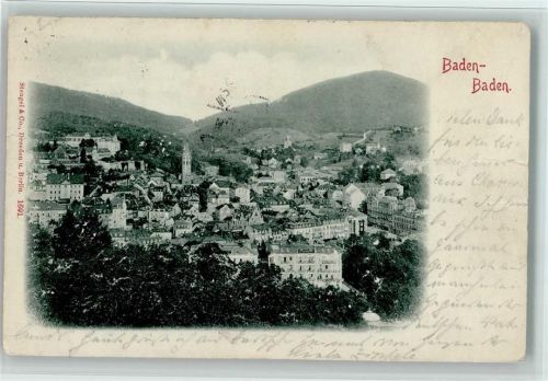 W7570 Baden-Baden Reliefdruck Blick auf Baden-Baden Reliefdruck 1899