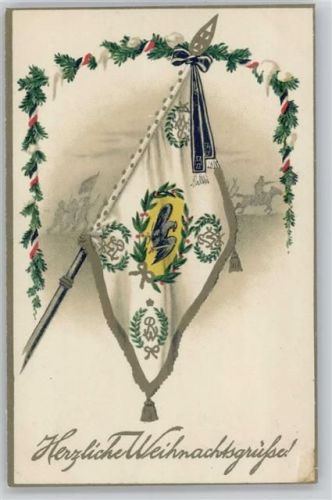 Weihnachten - Standarte Tannenzweigengirlande mit schwarz-weiß-rot Bänder WK I litho AK