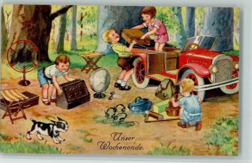 Kinder machen mit dem Auto Picknick AK Radio