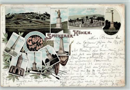 1895 Gruss aus - Spicherer Höhen, versch. Kriegerdenkmäler, Verlag Metz
