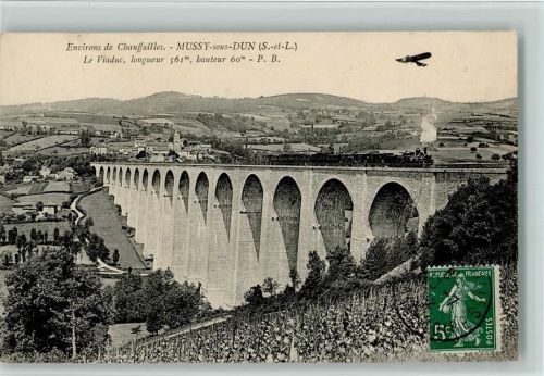 Mussy-sous-Dun 1913 Viadukt mit Eisenbahn u. Flugzeug AK