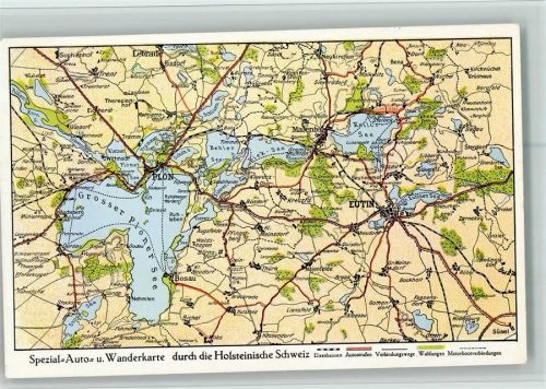 Eutin 1912 Auto u. Wanderkarte durch die Holsteinische Schweiz - Verlag Simonsen Nr. 37491 AK Sehr gute Erhaltung