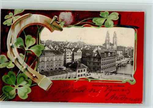 Zürich Hufeisen Neujahr - Gemüsebrücke, gute Erhaltung AK Städteglückwunsch 1901