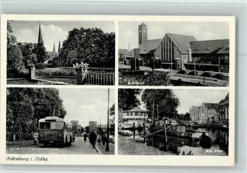 Oldenburg 1961 Bahnhof Schloßgarten Elektrobus Am Stau