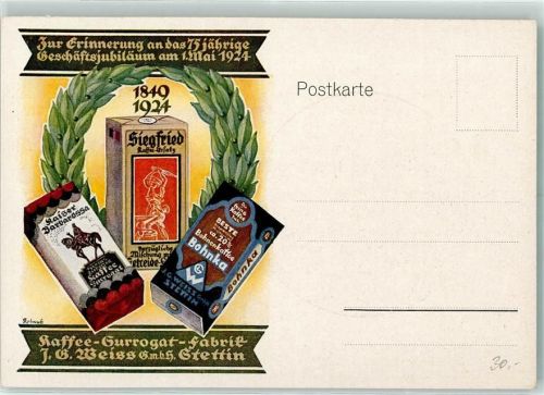 Stettin Szczecin Werbung 75. jähriges Geschäftsjubiläum Kaffee Gurrogat -Fabrik 1924 Kaffee