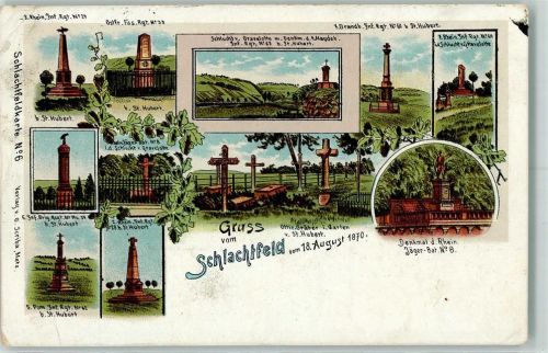 Gruss aus - Schlachtfelderkarte Nr. 6 AK Kriegerdenkmal 1908 Gebrauchsspuren