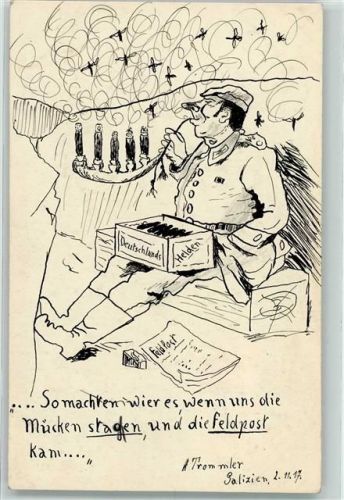 Handgemalt sign. A. Trommler 1917 Militär Humor WK I