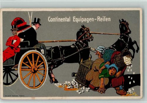 Continental Equipagen-Reifen -Litho , Kutsche , Eckknick AK Werbung Auto Gebrauchsspuren