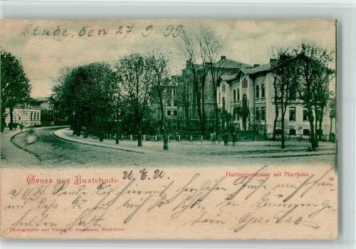 21614 W2150 Buxtehude 1899 - Harburgerstrasse mit Pfarrhaus, gute Erhaltung AK